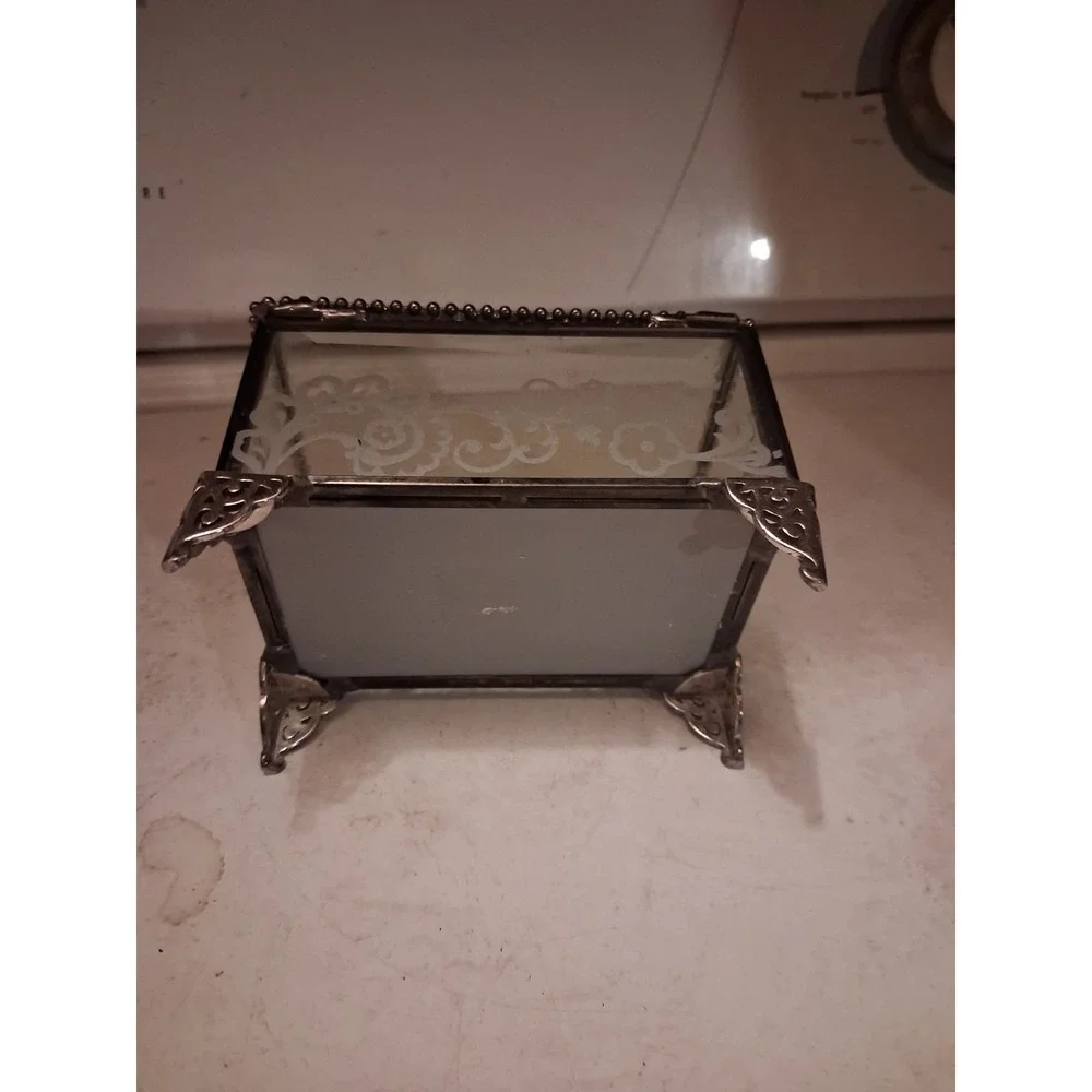 Brighton Silver Hinged Beveled /jewlry Glass Box With Paisly Print 5
